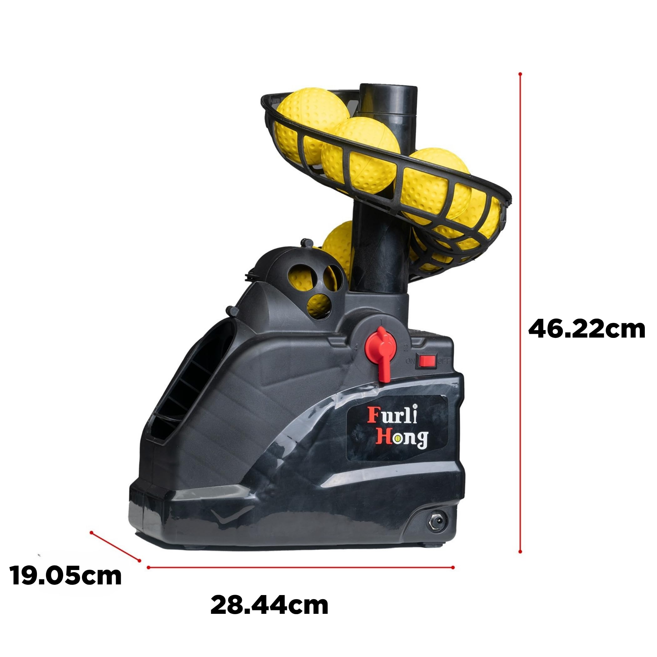 Furlihong 6802BH Lanzador de Pelotas 2 en 1 para Béisbol y Tenis, Velocidad de Lanzamiento Ajustable, Alimentado por Batería o Adaptador de Corriente, Pista Extendible, Ideal para Niños