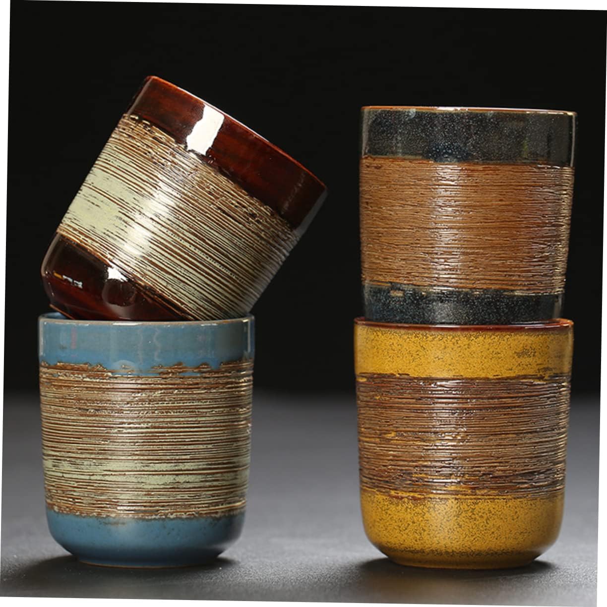 Sake cups,Traditional Sake Cup,Ceramic Wine Glasses Cup Japanese Tea Cups Retro Decor Japanese Coffee Mug Porcelain Tea Cups Espresso Cup Coffee Cup Multi-Function Water Cup Household Tea Cup(Yellow)