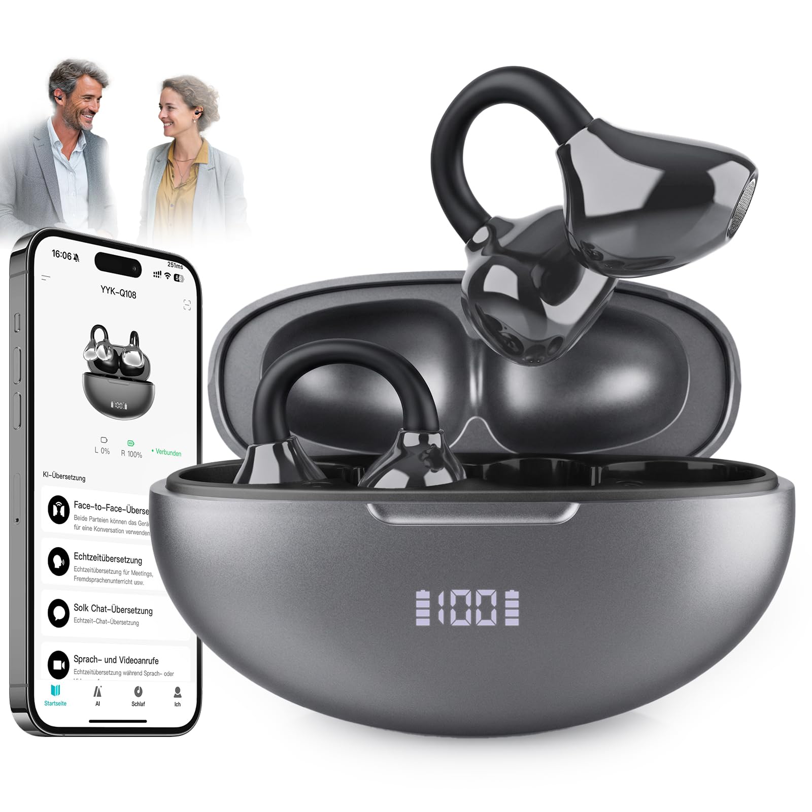 RAYGARD Cuffie Traduzione Simultanea, 2026 5 in 1 AI Cuffiette Traduttore Istantaneo Vocale con 154 Lingue e APP, Bluetooth 6.1 80H Auricolari Traduzione Tempo Reale per Viaggi Riunioni Studio, Nero