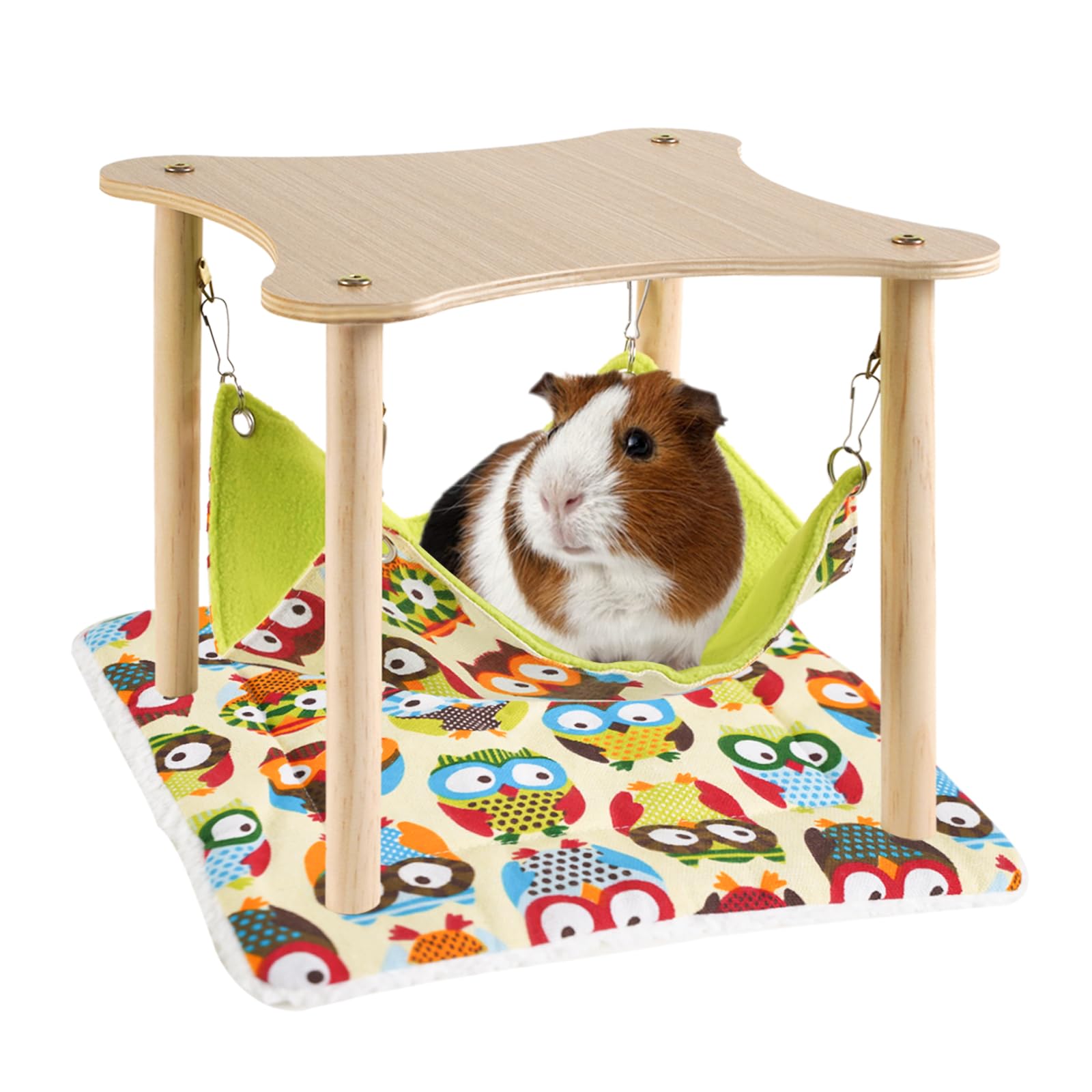 Meerschweinchen-Hängematte mit weicher Matte, Hölzernes Meerschweinchenversteck mit doppelseitiger Hängematte, Bett für Hamster, Chinchilla, Ratte, Kaninchen, Frettchen, Schlafverstecken