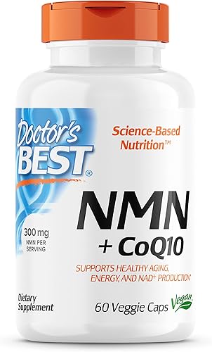 Doctor's Best NMN + CoQ10, apoya el envejecimiento saludable, la energía y la producción NAD+, vegano, 60 cápsulas vegetales