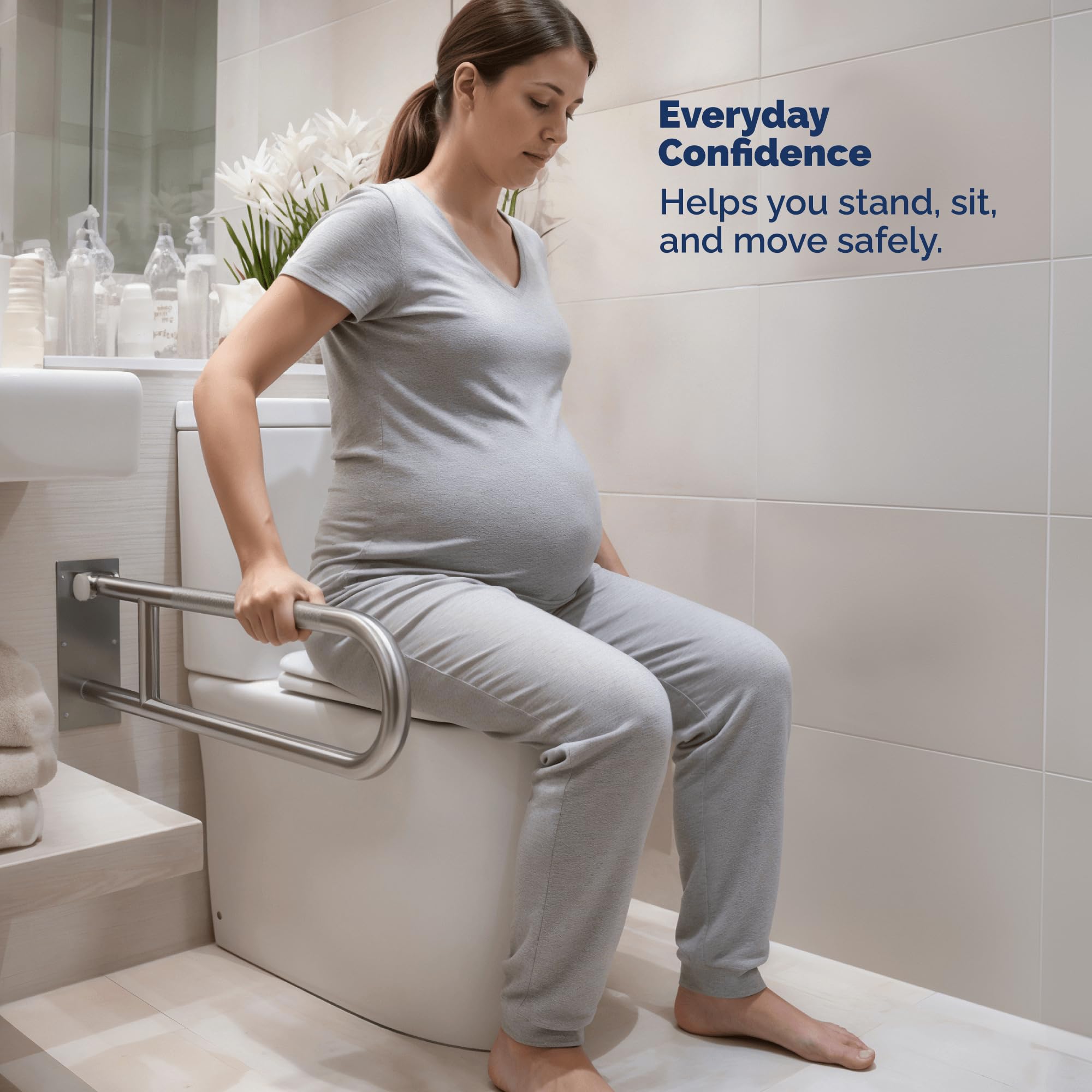 Barra de agarre abatible para baño, acero inoxidable con agarre texturizado, 76,2 cm