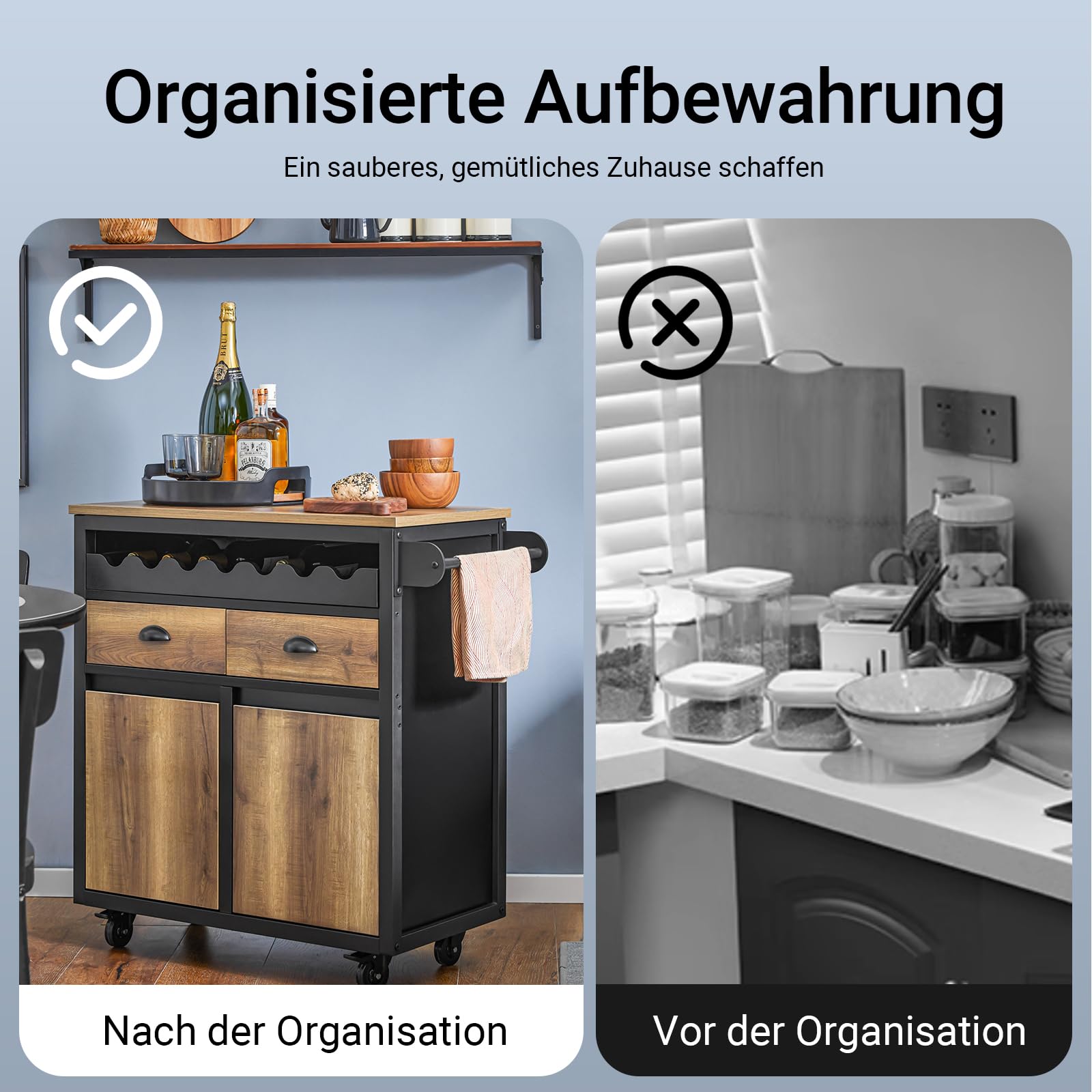 SoBuy Küchenwagen mit Arbeitsplatte Servierwagen mit Rollen Rollwagen Küche Kücheninsel Küchenschrank Für Küche, Wohnzimmer, Esszimmer, Outdoorküche Vintagebraun BHT ca. 89x87x40cm FKW122-SCH