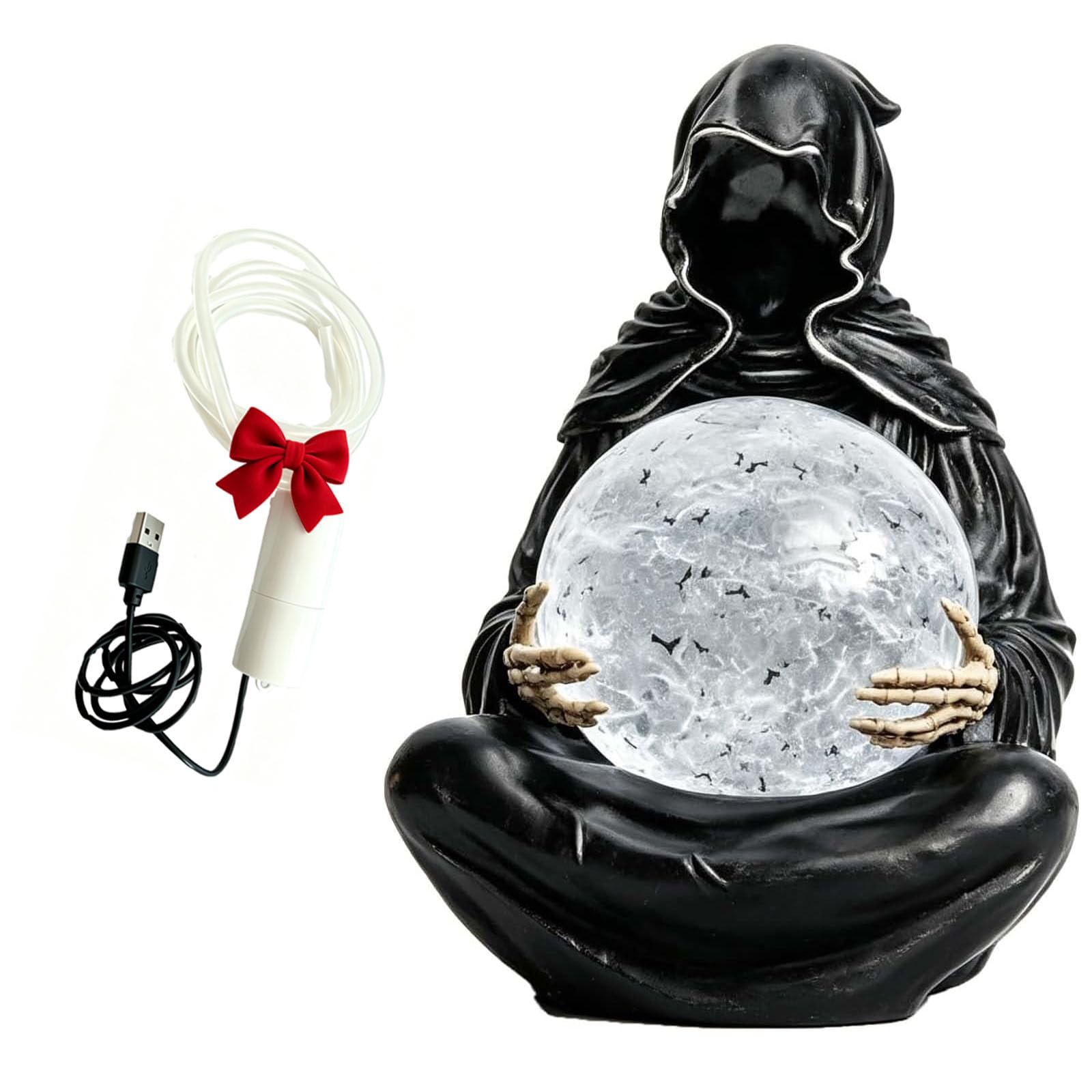 HYPYXUS Mystic Reaper Crystal Ball Light, Gothic Grim Reaper Statue (1pc)