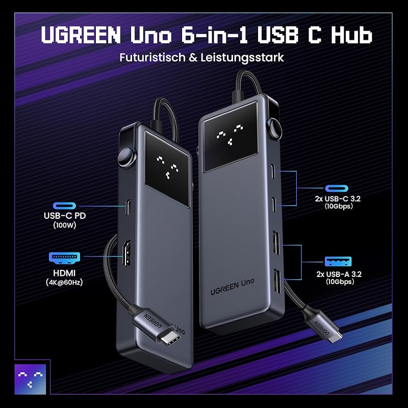 UGREEN Uno 6 az 1-ben USB-C Hub 10Gbps 4K HDMI MacBook iPad Surface
