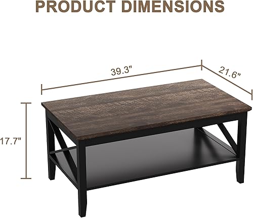 Miniatura 45 de ChooChoo Mesa de centro Oxford con patas más gruesas, mesa de centro de madera negra con almacenamiento para sala de estar Negro -,Negro y