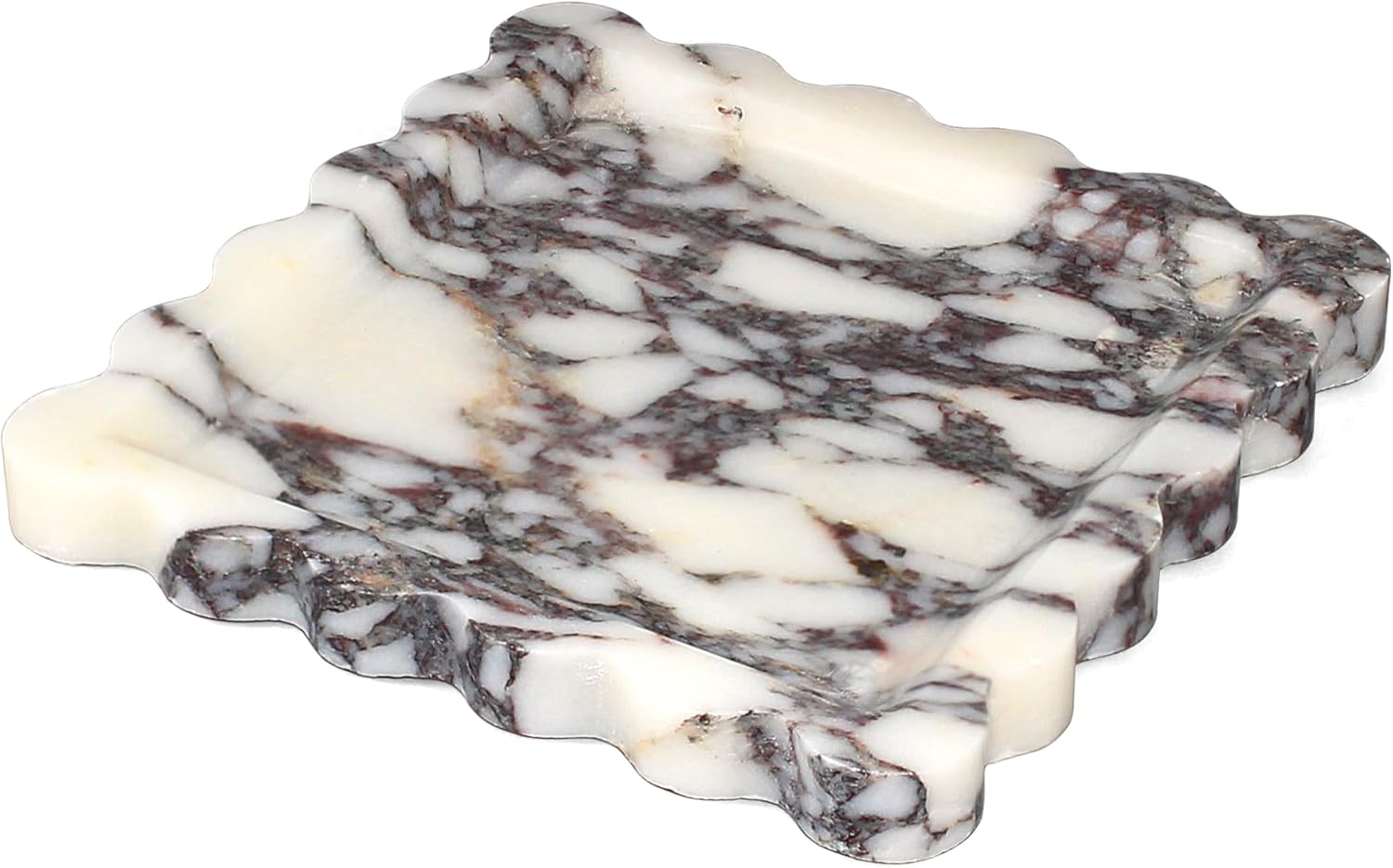 YMXYJM-Natural Marble Vanity Tray with Scalloped Edge - Luxury Perfume Jewelry Tray Decor for Dresser, Vanity, Sink, Bathroom Counter Handmade Decorative Square Stone Tray - Calacatta Viola 8*8 inch