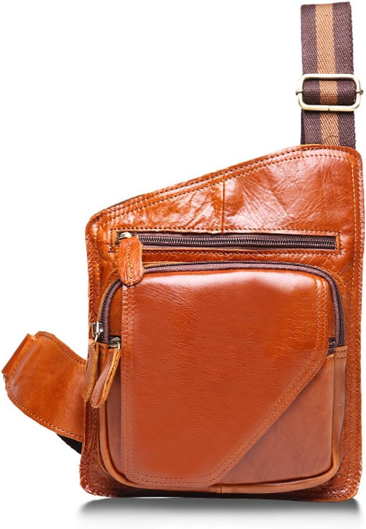 Men's Crazy Horse Leather Shoulder Chest Satchel Sling Bag Backpack Crossbody Riding Tan