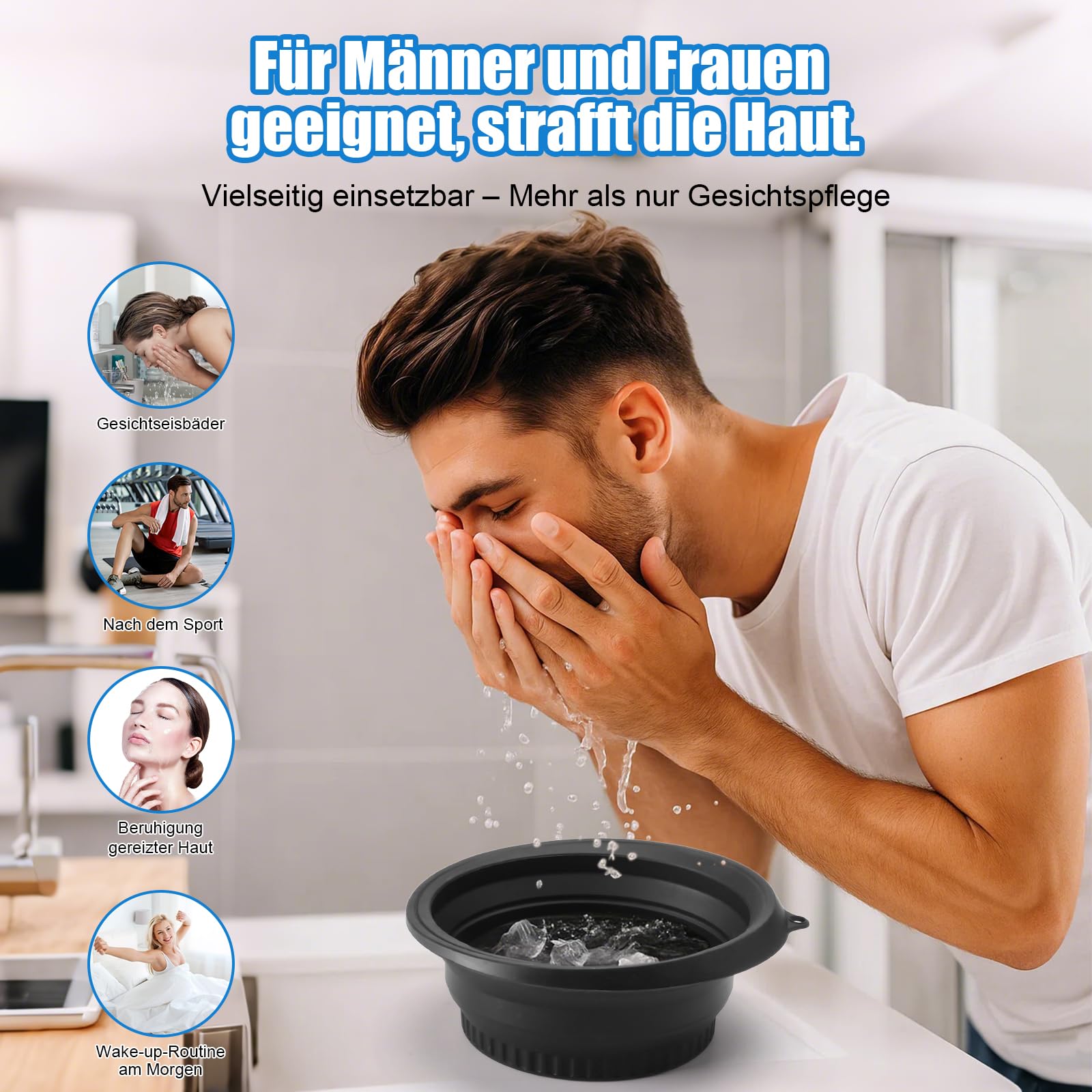 Bol de bain à glace pour le visage - Lavabo pliable en silicone - Refroidissement rapide, réduction des gonflements, doux sur la peau, design portable, facile à nettoyer - pour les personnes