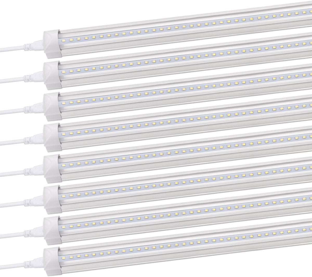 Byingo 4ft 24W 2800 Lumens T8 LED Integrated Fixture - Plug and Play Utility Ceiling Tube Light Bulb - Clear Cover 6000K Super Bright Daylight White AC 100-277V, 8-Pack