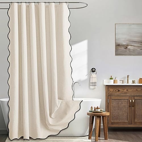 Miniatura 15 de MIULEE - Cortina de baño extralarga de 84 pulgadas con borde festoneado, textura de lino, 12 ganchos metálicos, resistente, lavable e impermeable