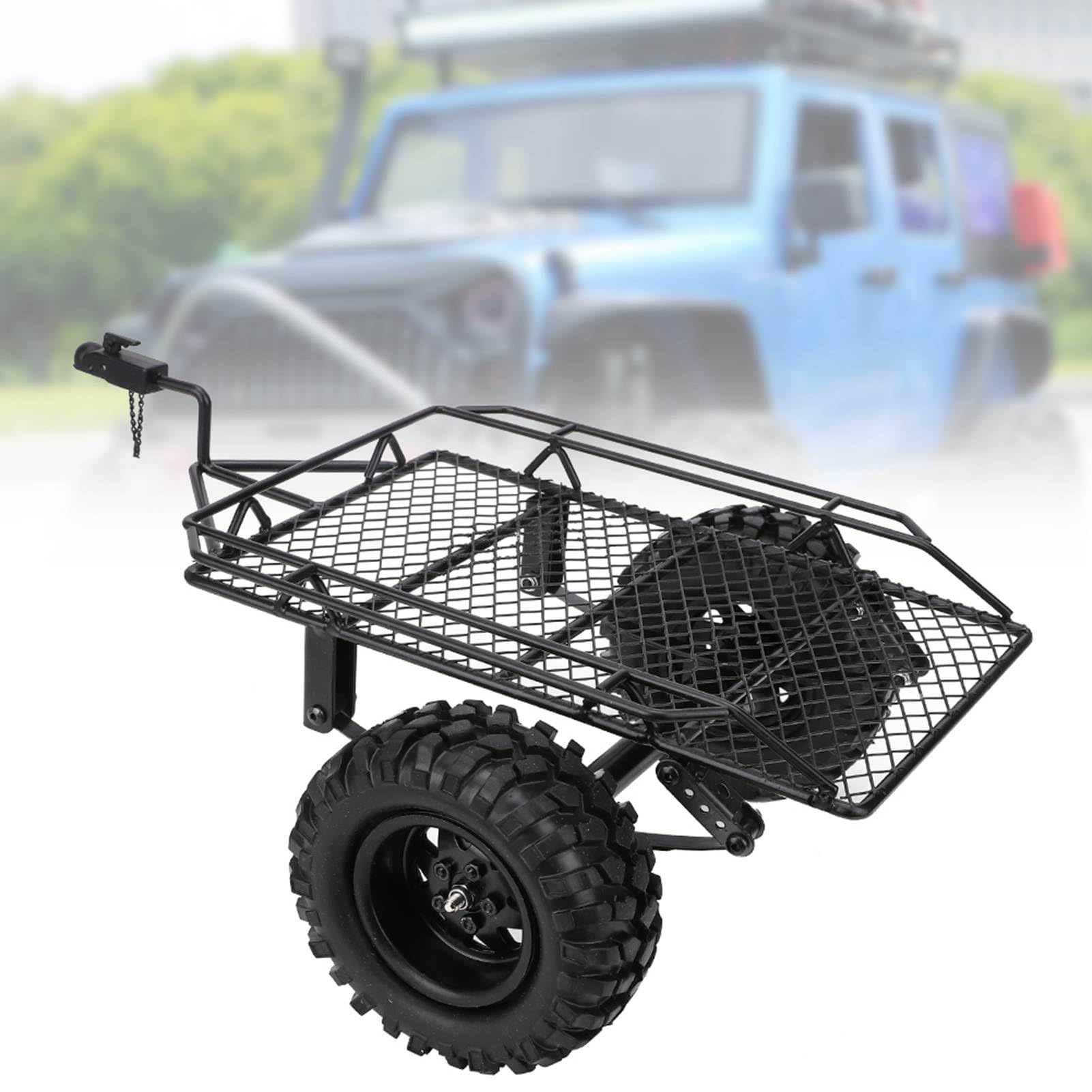 Qcwwy Przyczepa Samochodowa RC Przyczepa z Metalowym Wiadrem do D90, Skala 1/10 DIY Części do Symulacji (BLACK)
