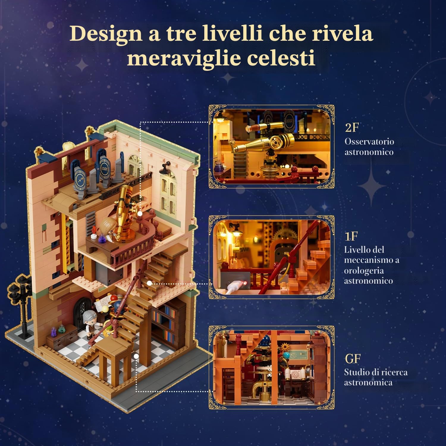 PAN TASY Orologio Astronomico di Praga Set da Costruzione con Motore e Luci LED, Modello Architettura Gotica Modulare, Quadranti Rotanti Meccanici, Edificio da Collezione per Adulti