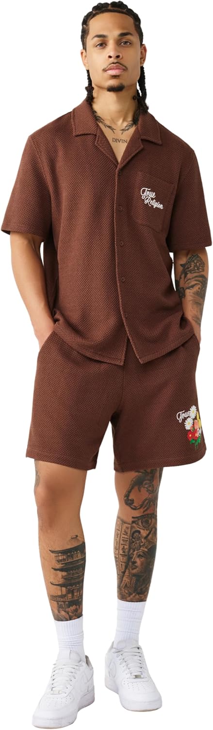 True Religion Men’s Knit SweatShorts – Drawstring Waist, Soft Textured Fabric
