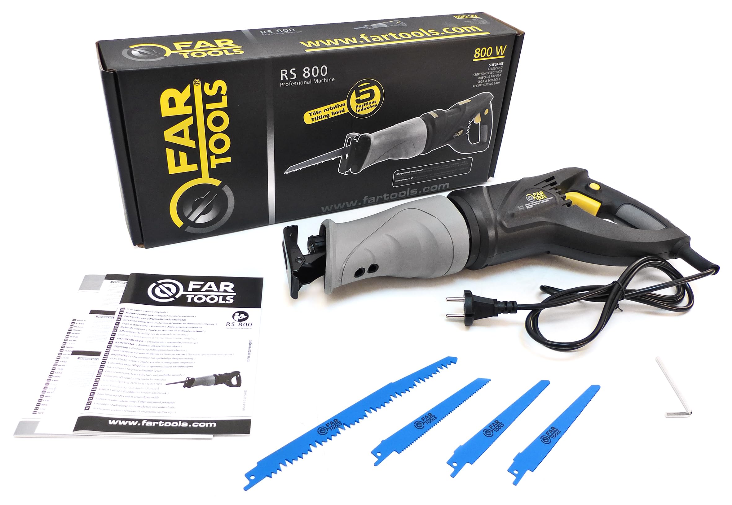 Fartools RS 710 Scie sabre 800 W Variateur de vitesse Capacité de coupe maxi 115 mm Tête rotative Noir