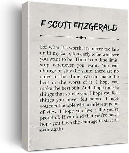 F Scott Fitzgerald for What It's Worth - Lienzo decorativo para pared, póster inspirador de 11.5 x 15 pulgadas, pintura para decoración del hogar,