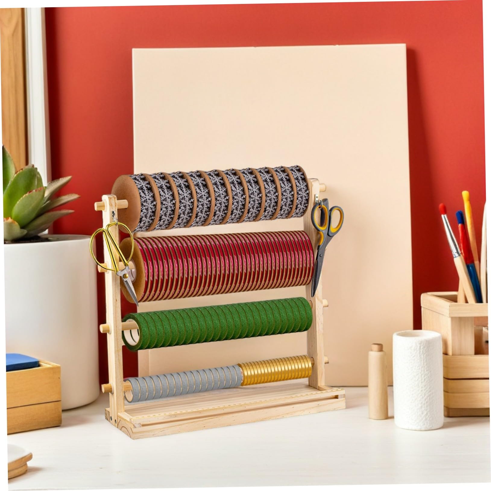 Sewroro Estante de Almacenamiento de Carretes de Madera Organizador de Hilos y Cintas para Manualidades Floristería y Envolturas para Desplegar y Guardar Hilos de Coser para Decoraciones