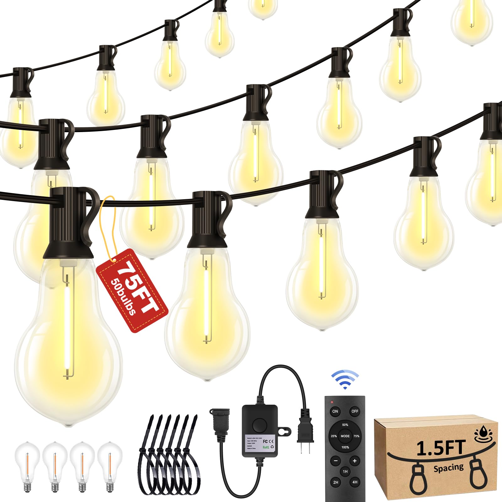 Porbench 75FT Outdoor String Lights