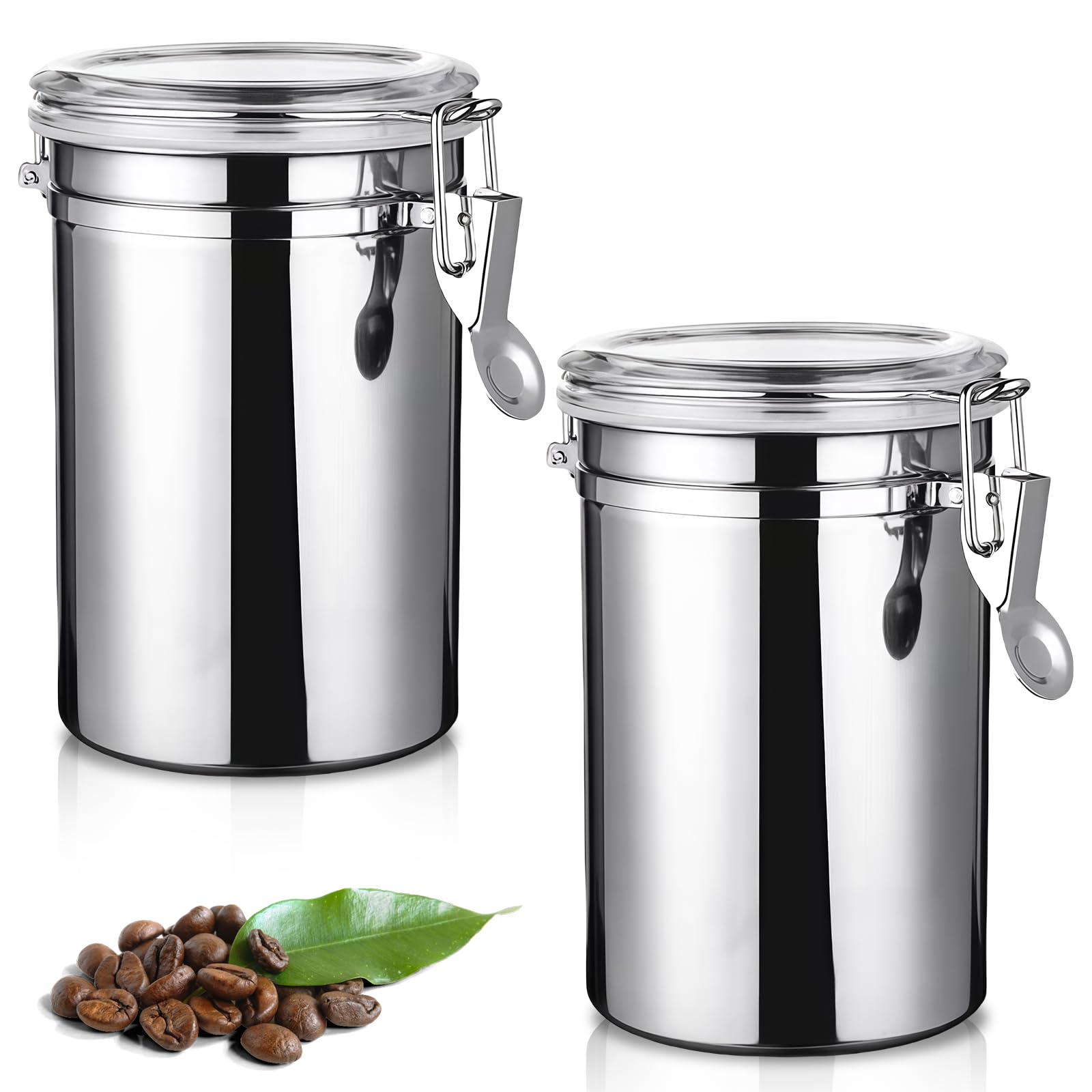 WIYETY 2 Stück Kaffeedose Luftdicht mit Deckel, 1110ML Edelstahl Kaffeebohnen Behälter, Kaffeebohnenbehälter, Aromadicht Aufbewahrungsdose, für Nüsse Kakao Teeblätter