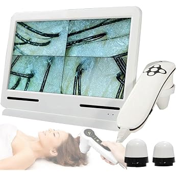 Scalp Analysis Device Professional 10.1 Inch Hair Follicle Analyzer Split Screen with Four Grids/Memory Function with 50x / 200x Detection Head Skin Follicle Diagnosis