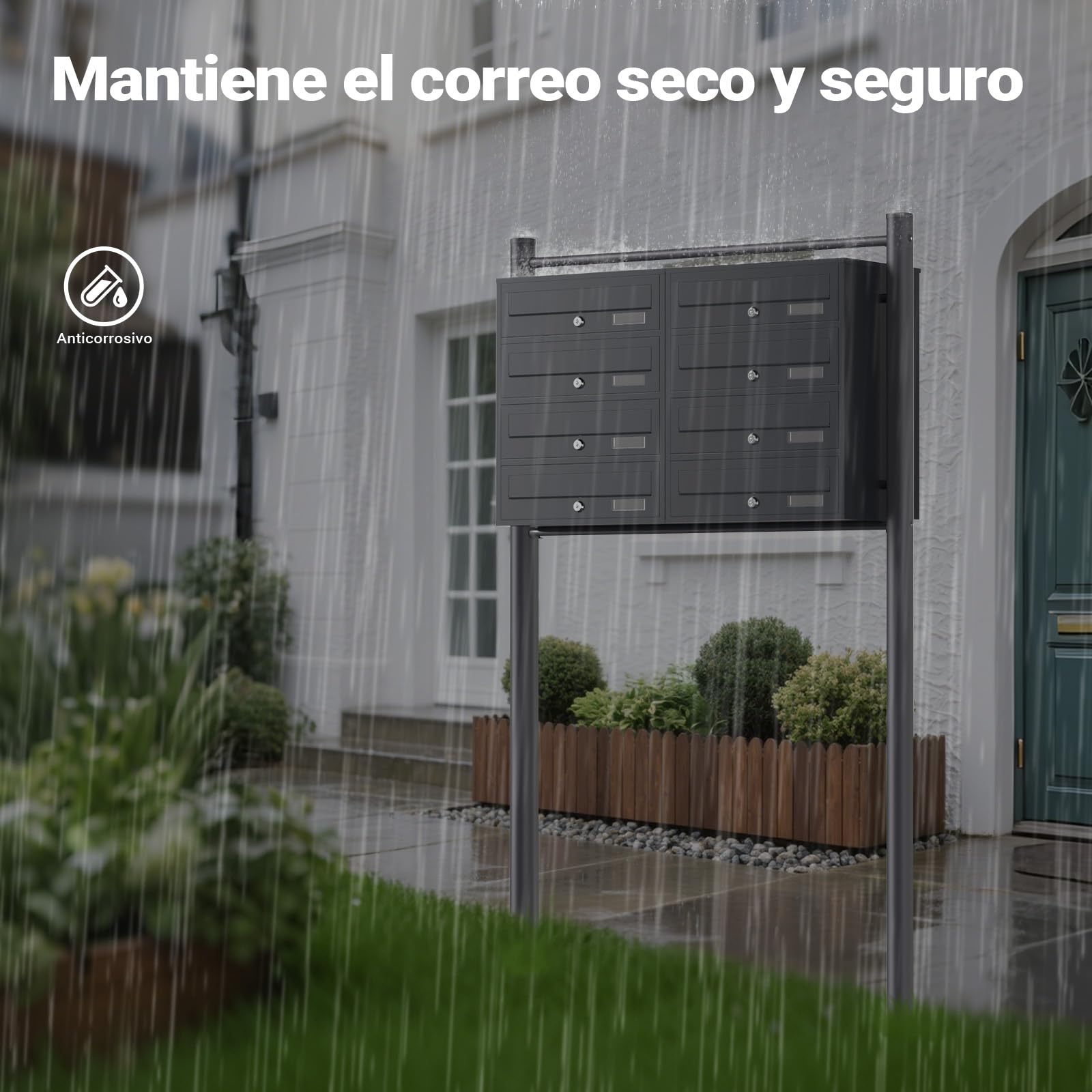 Wiltec Sistema de 8 buzones Color Antracita Acero galvanizado Resistente a la Intemperie con cerraduras de Cilindro y Llaves instalación Independiente Espacio Amplio para Cartas y Paquetes pequeños