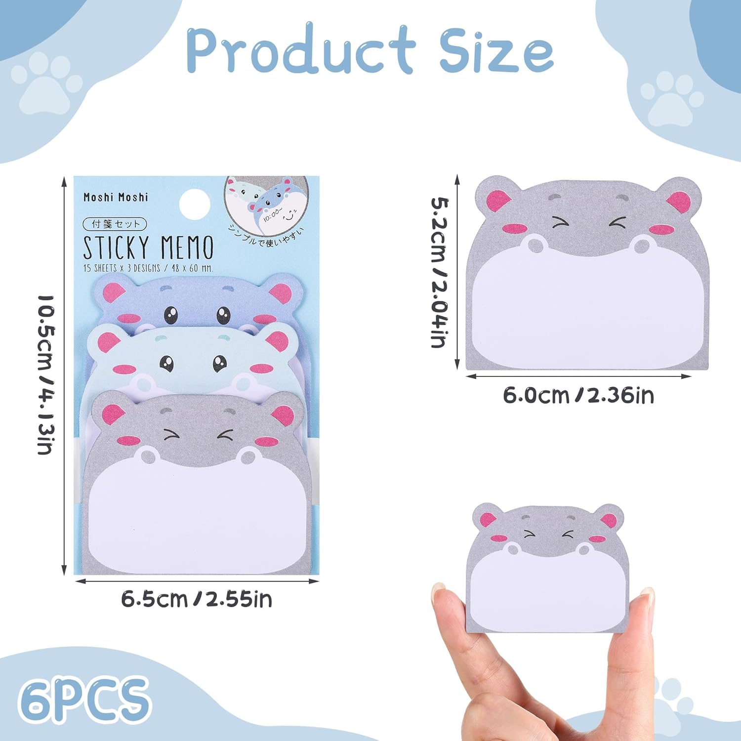 6 Pack Cute Sticky Notes, New Cartoon Animal Pattern Sticky Notes Markers Flags, Self-Stick Memo Pads for School Home Office, 270 Sheets - Image 2