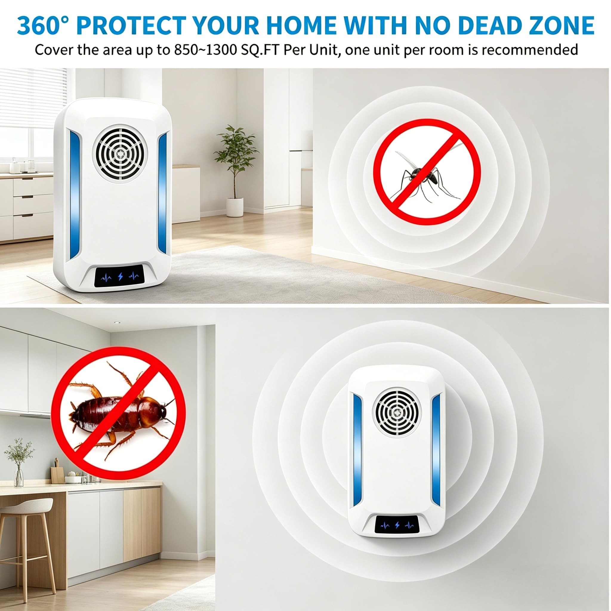 Ultrasuoni per Topi da Interno, Dissuasori per Formiche, 2 Pezzi Repellente Ultrasuoni Anti Zanzare - Non Tossico, Sicuro e Silenzioso, Repellente Efficace senza Chimici – Tecnologia Plug & Play