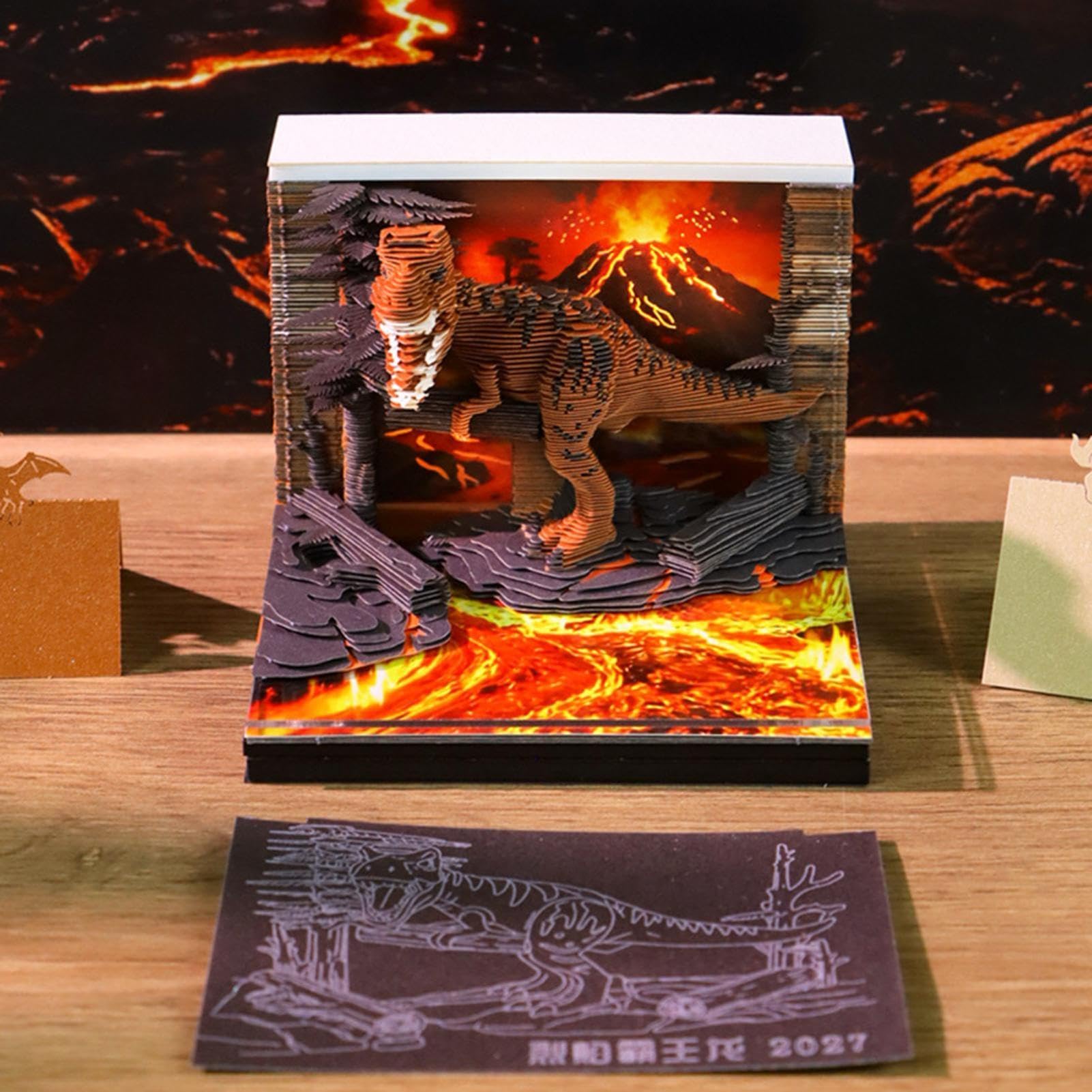 Calendrier De Bureau 3D 2027 Bloc-Notes Dinosaure avec Art de Sculpture sur