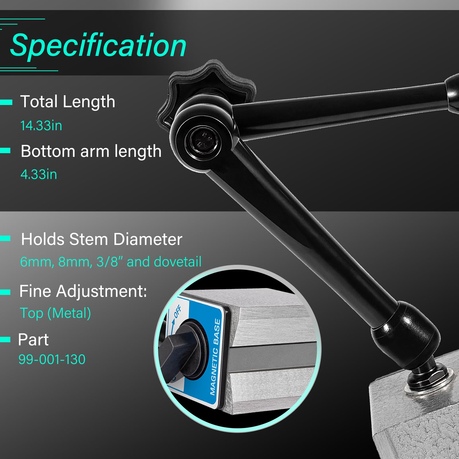 Noga DG61003 Support Jauge à Cadran Avec Réglage Fin - Base Magnétique Puissante