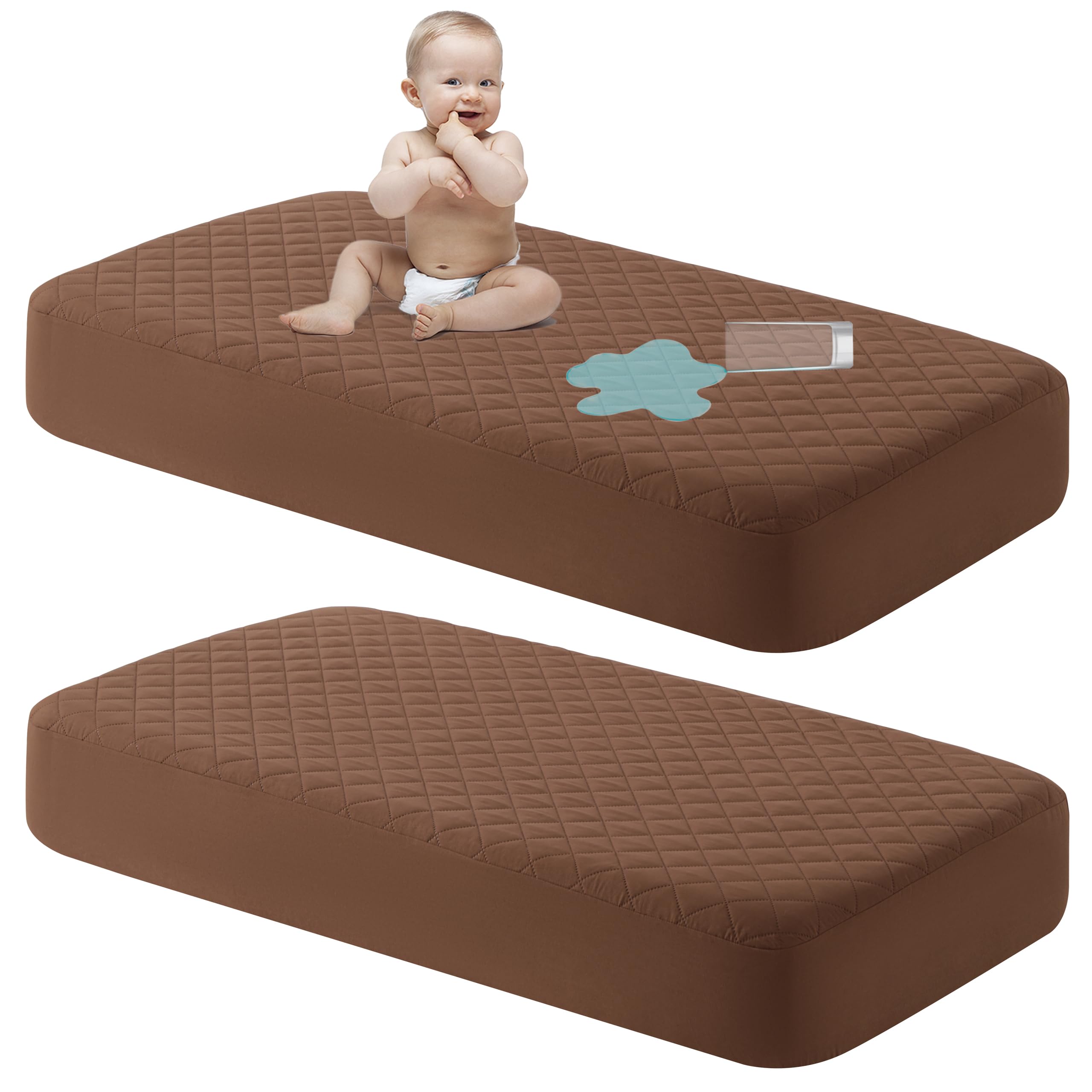 NTBAY Waterproof Crib Mattress Protectors, 2 Pack, Brown