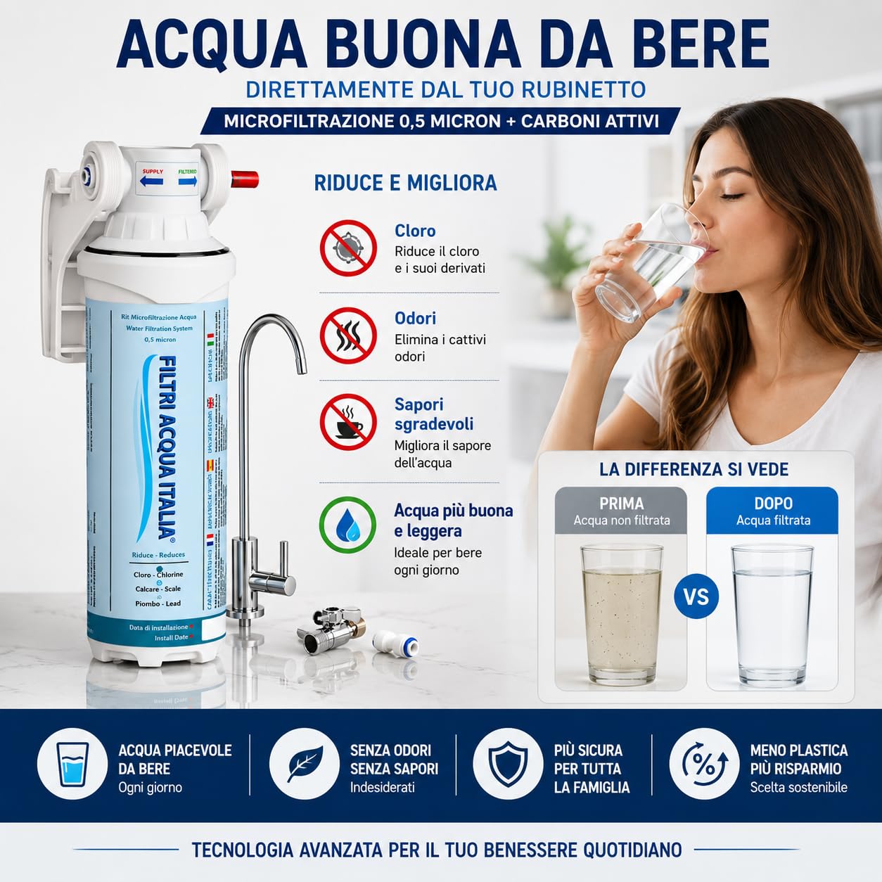 Depuratore Acqua Sottolavello 730C 0,5 Micron con Rubinetto 1 Via
