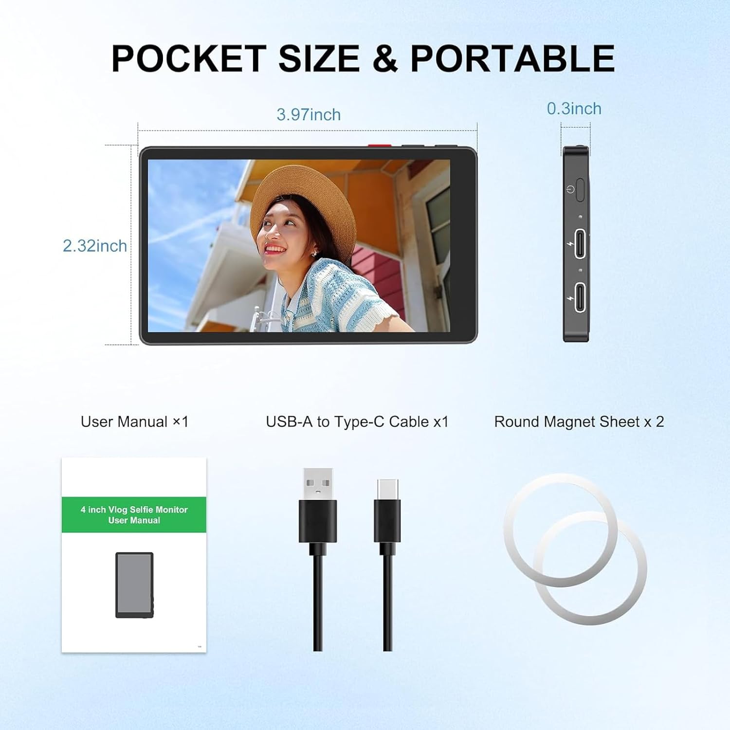 Selfie Monitor Screen, Wireless Magnetic Back Camera Monitor with Metal Body, 4K 30fps Recording & Bluetooth for TikTok/Photo/Vlog/Live Stream, Must-Have Fashion Accessory for iPhone & Android