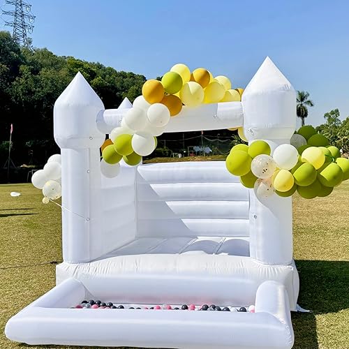Casa inflable blanca de rebote para niños pequeños, castillo comercial de PVC de 10 pies para exteriores, con soplador Powerulpozo de bolas, boda,