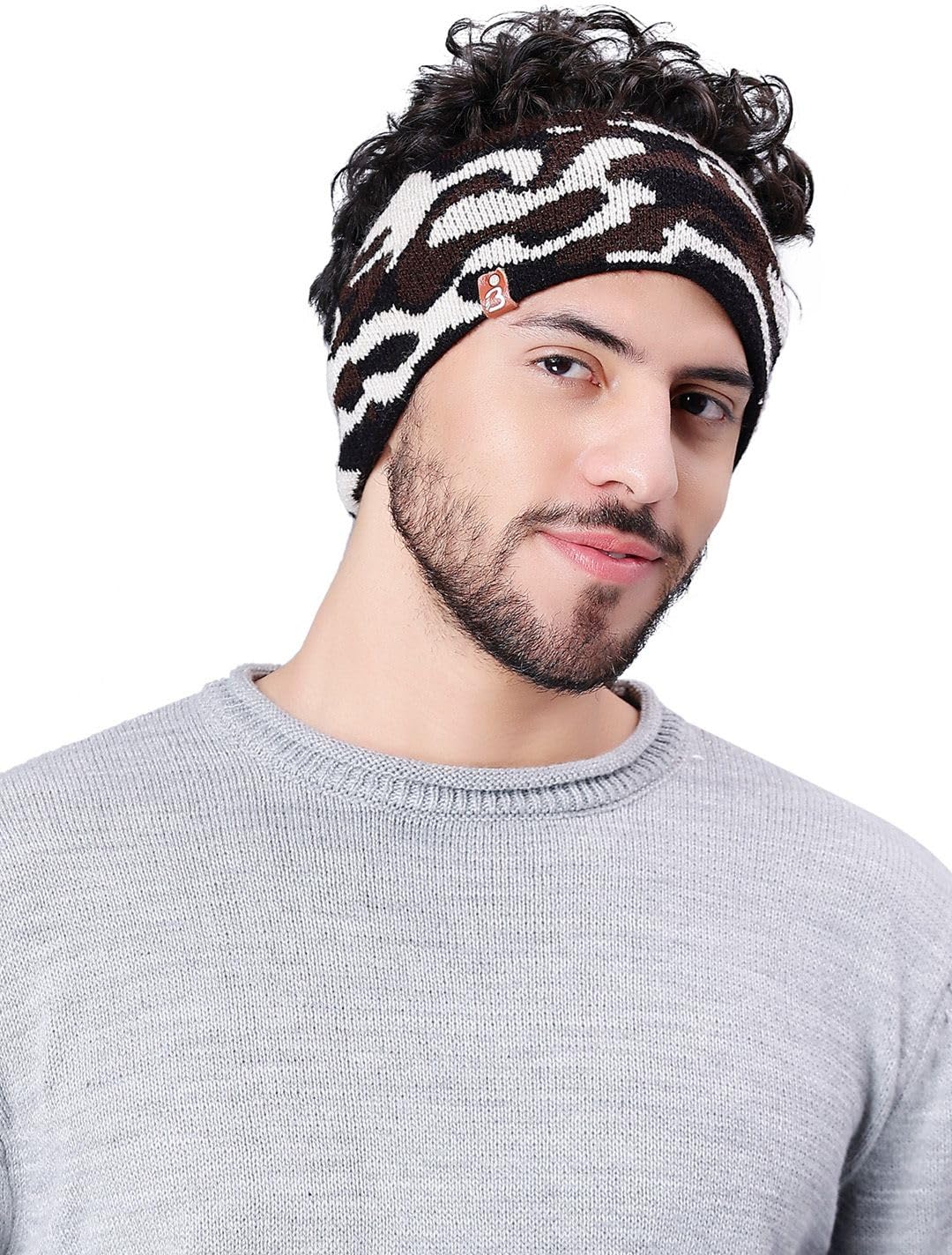 Army Pattern Woolen Headband for Men & Women | Camo Winter Ear Warmer | Unisex Thermal Knit Earmuff | Soft Stretchable Acrylic Wool Headband for Cold Weather | Made in India