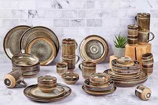 BJORN Geschirrset GENESIS BASALTE für 6 Personen – 36-teiliges Steingut Geschirr Set mit Tellern, Schalen, Bechern & Tassen, Asymmetrisches Design