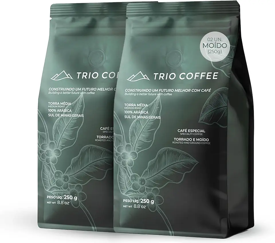 Kit 2x Café Especial TRIO COFFEE Moído 250g | 100% Arábica | Torra Média | Direto da Fazenda | Inovação e Sustentabilidade