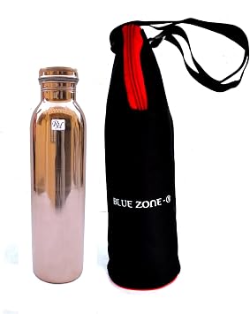 Indian Pitcher Water Bottle Joint less Leak Proof With Lid - Copper ware Ayurveda Alternative Healing - Capacity 900 Ml With Handmade Jute Bag Copper Bottle With Jute Bag