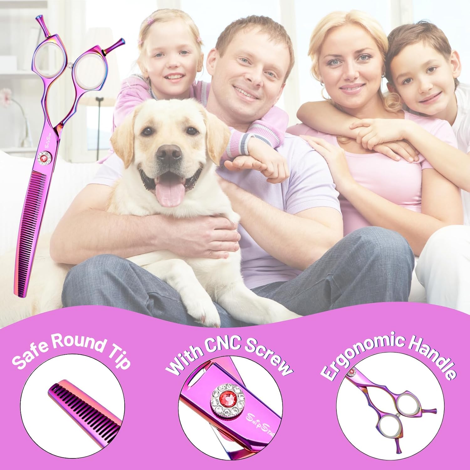 7.5in Professional Dog Grooming Scissors, 25° Curved Thinning Shears, VG10 Stainless Steel, 56 Teeth Blending Scissors for Dogs Cats, Ergonomic Handle Pet Hair Shears for Face Paws, Home & Groomer Use