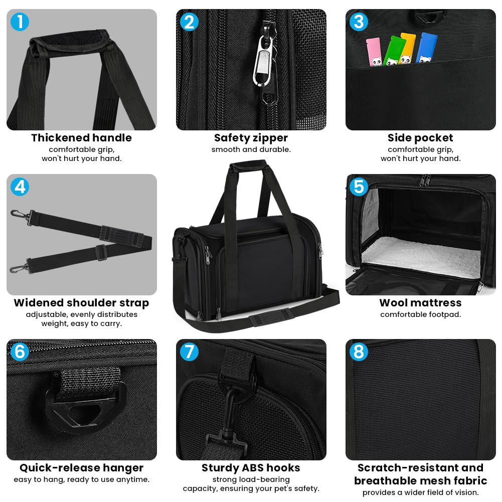 Borsa trasportino per cani pieghevole,40*25*25cm Trasportino per Cani Gatti Borsa da Trasporto Cane con Materasso,Traspirante,Tappetino Lavabile Rimovibile per gatti e animali fino a 4.54kg,Nero