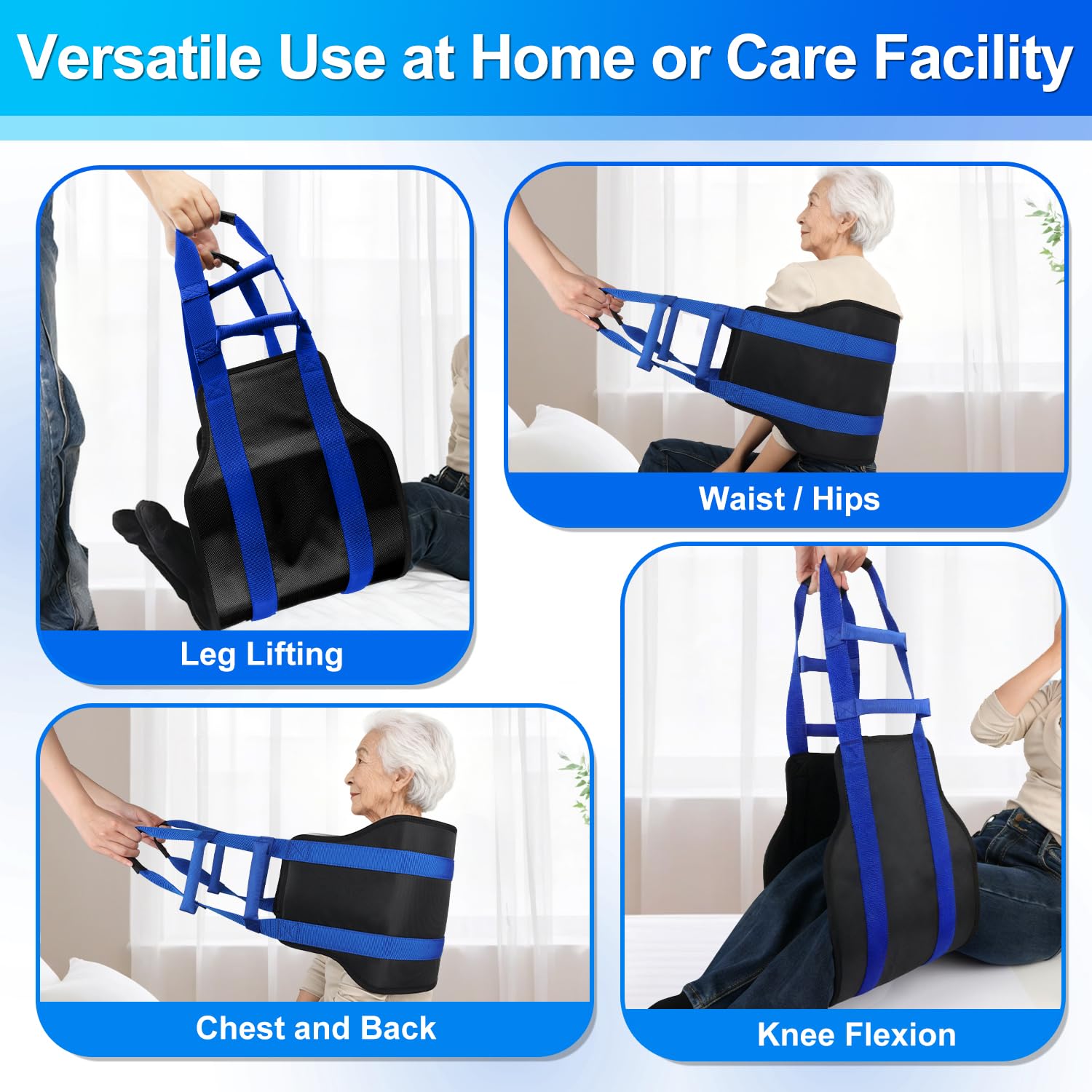supregear Eslinga de transferencia acolchada de 90 cm con 6 asas, Ayuda para repositionar cuidadores en adultos mayores, giro en cama, soporte de pie y asistencia diaria, Negro