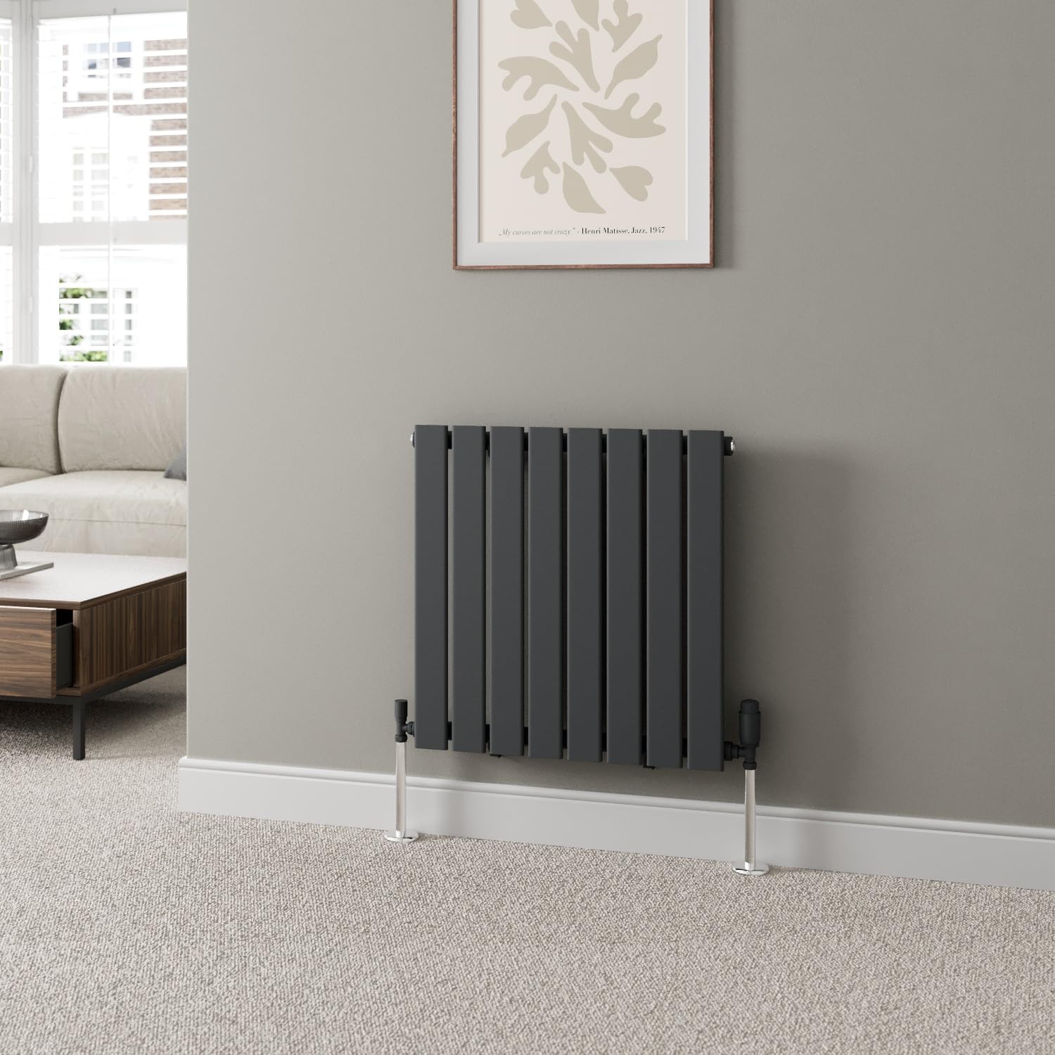 DuraTherm® 600 x 604mm Anthracite Horizontal Designer Radiator Single Column Flat Panel Modern Central Heating Panels Bathroom Radiators