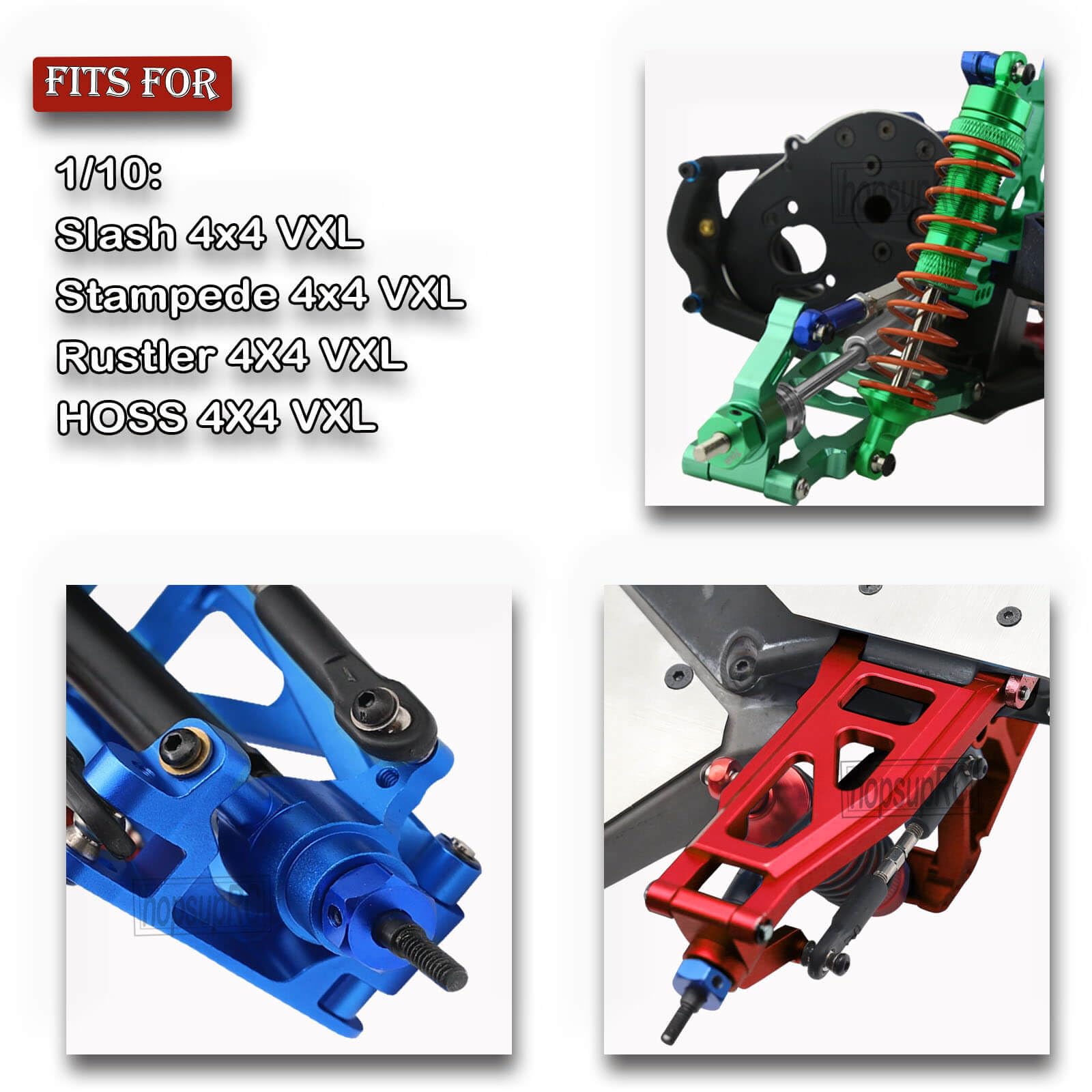 hopsupRC Upgrades for 1/10 Rustler Slash Stampede Hoss 4x4 VXL,Drive Shaft CVD with Hex&Aluminum Big Bore RC Shock&Suspension Arm&Caster Block,Steering Blocks,Rear Stub Axle Carriers,Silver With Blue