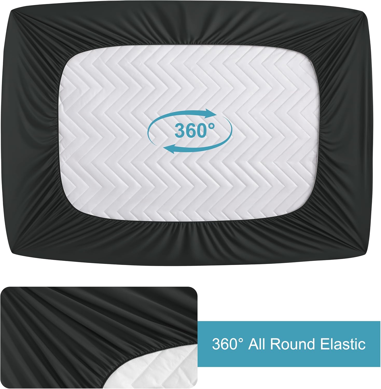 NTBAY Waterproof Mattress Protector, Quilted Twin Fitted Mattress Cover with 15" Deep Pocket- Machine Washable - Soft and Breathable Mattress Pad Cover, Black - Image 5