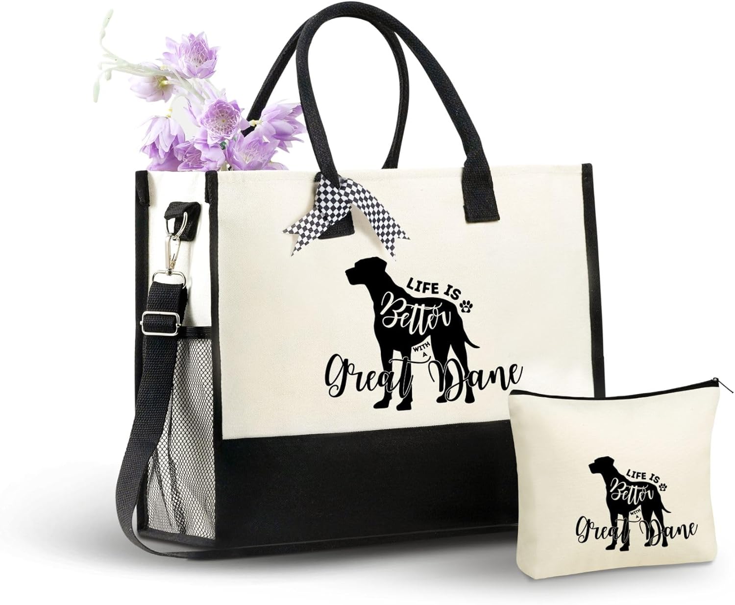 InnoBeta Great Dane Gifts for Women Canvas Tote Bag, Great Dane Gifts Tote with Top Zipper Closure and Shoulder Strap for Birthday, Mother's Day, Christmas