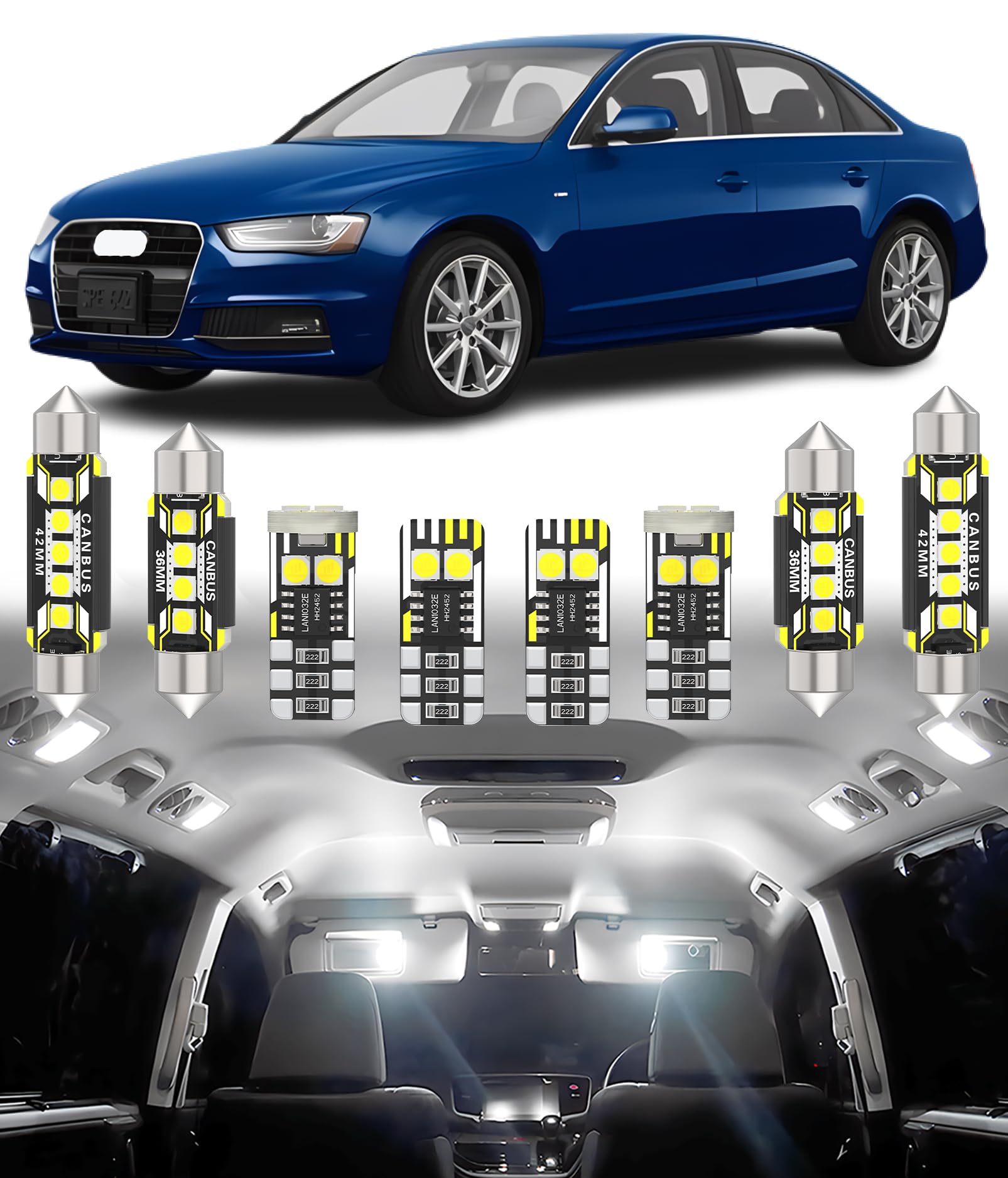 BMT xms 16pz Kit di Luci LED per Interni per AUDI A4 S4 RS4 B8 8K Sedan Avant 2008-2016, Lampadine LED per Interni Auto e Camion 6000K Bianco Luminoso