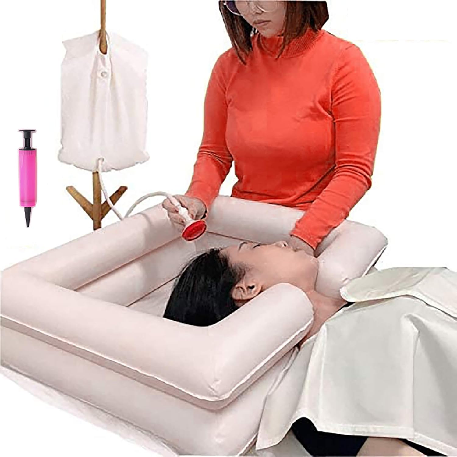 SENEME Portable Shampoo Bowl with Sprayer and Water Bag, Portable Inflatable Bedside Hair Washing Sink Washbasin for Elderly, Disabled, Pregnant, Injured, Bedridden, Handicapped, Wash Hair in Bed : Health & Household