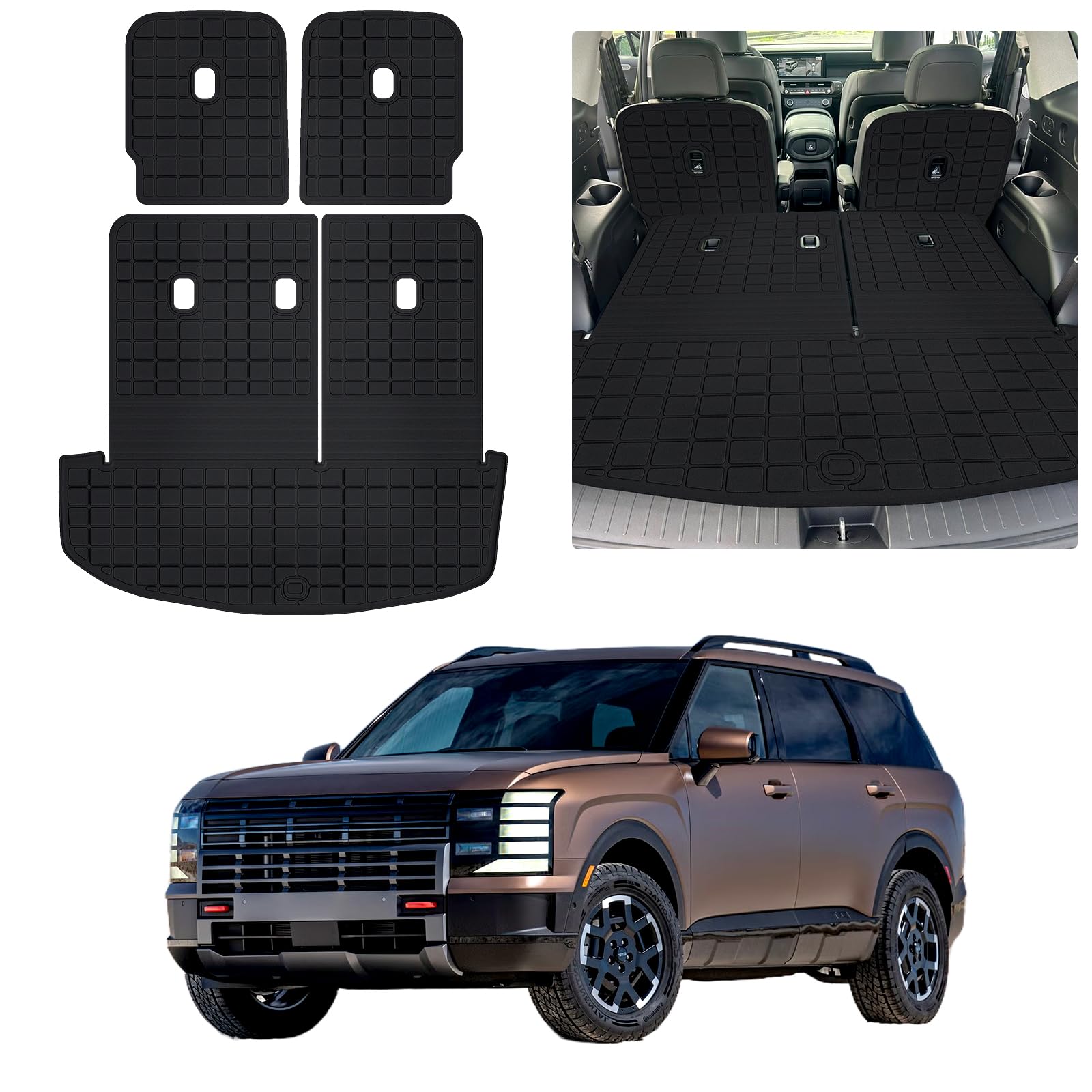 Trunk Mat for 2026 Hyundai Palisade | Cargo Liner with 2nd and 3rd Backrest Mat TPE All Weather Car Mats for Palisade Mats Accessories