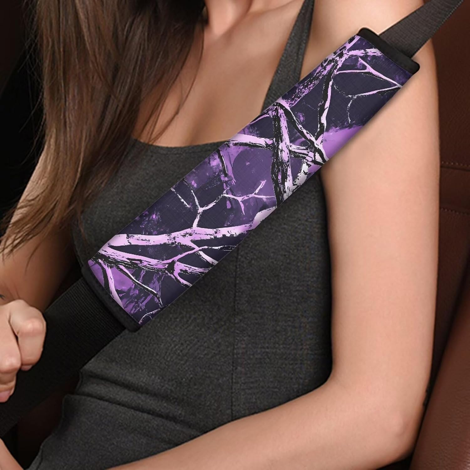 SEANATIVE Purple Camo Hunting 2 Pack Car Seat Belt Protector Soft Comfort Seat Belt Shoulder Strap Covers Auto Interior Accessories image 4