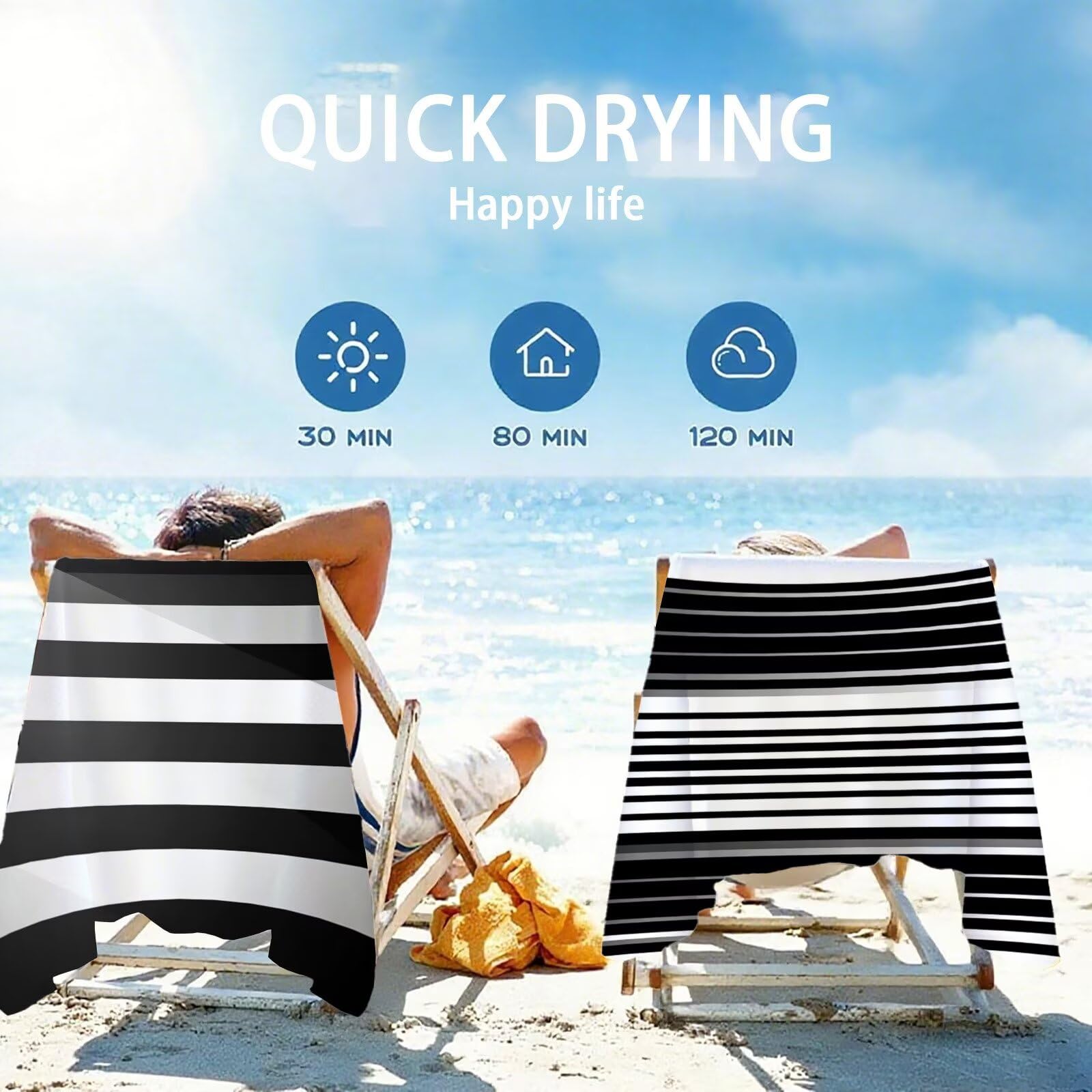 Telo Mare Grande 90x200cm In Bianco E Nero Telo Mare Microfibra Tartan Stuoia Spiaggia 2 Pezzi, Compatta Antisabbia, Asciugatura Rapida Teli Palestra per Spiaggia Palestra Viaggi Sauna Regalo OC-419