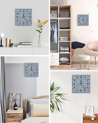 Miniatura 4 de Blue Geometric Wooden Wall Clock Silent Non Ticking, Simple Abstract Art Square Wall Clock Battery Operated, Decor Clock for Home Office, Living